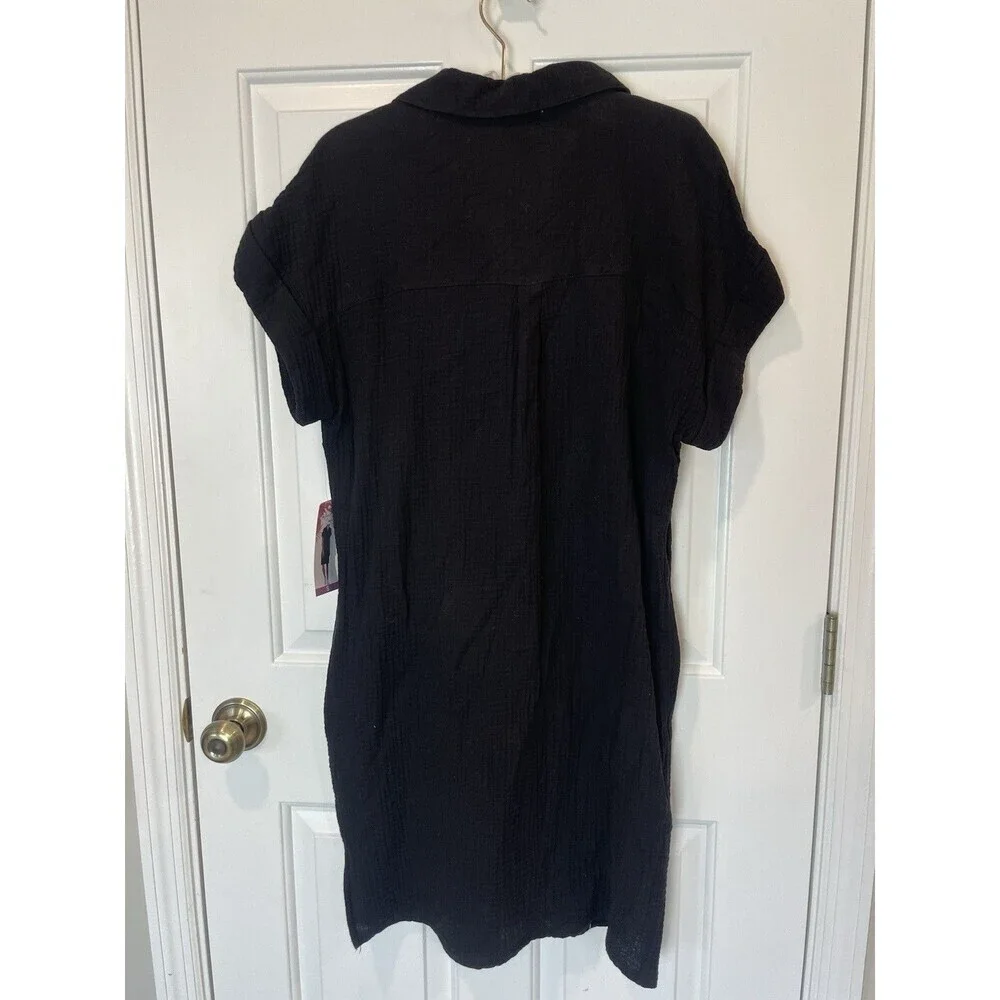 Beach Cover Up Black Cotton Gauze Tunic Women S V-Neck Pockets Coastal NWT